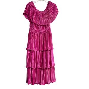 LENA Women's Pink Off Shoulder Pleated Three Tiered Bridal  Party Dress Size Med